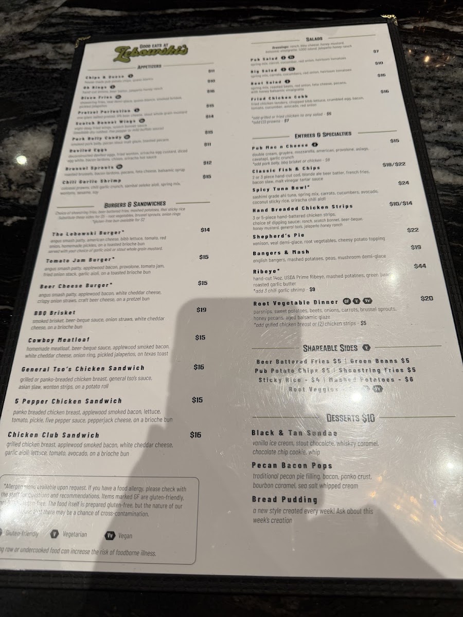 Lebowski’s Brewing Co. menu board