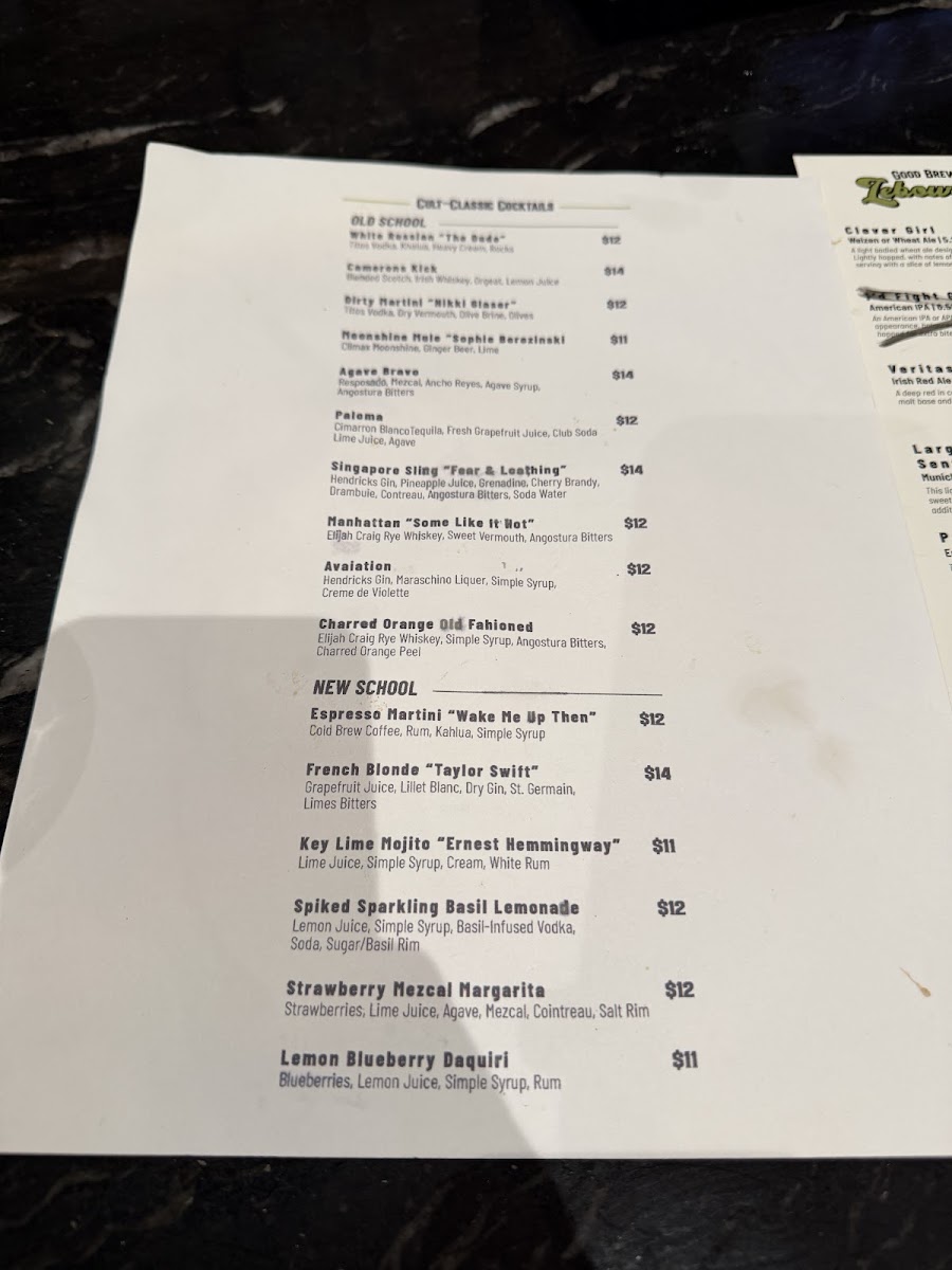 Lebowski’s Brewing Co. menu board