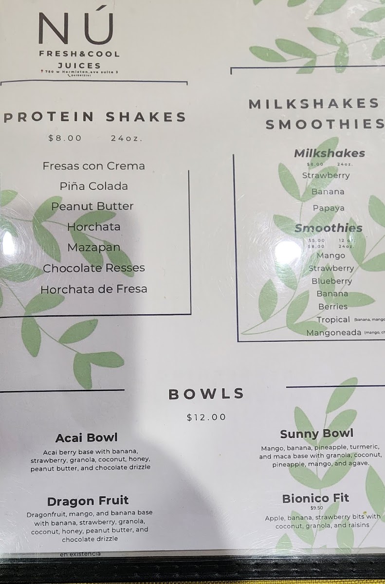 Fresh&cool juices menu board