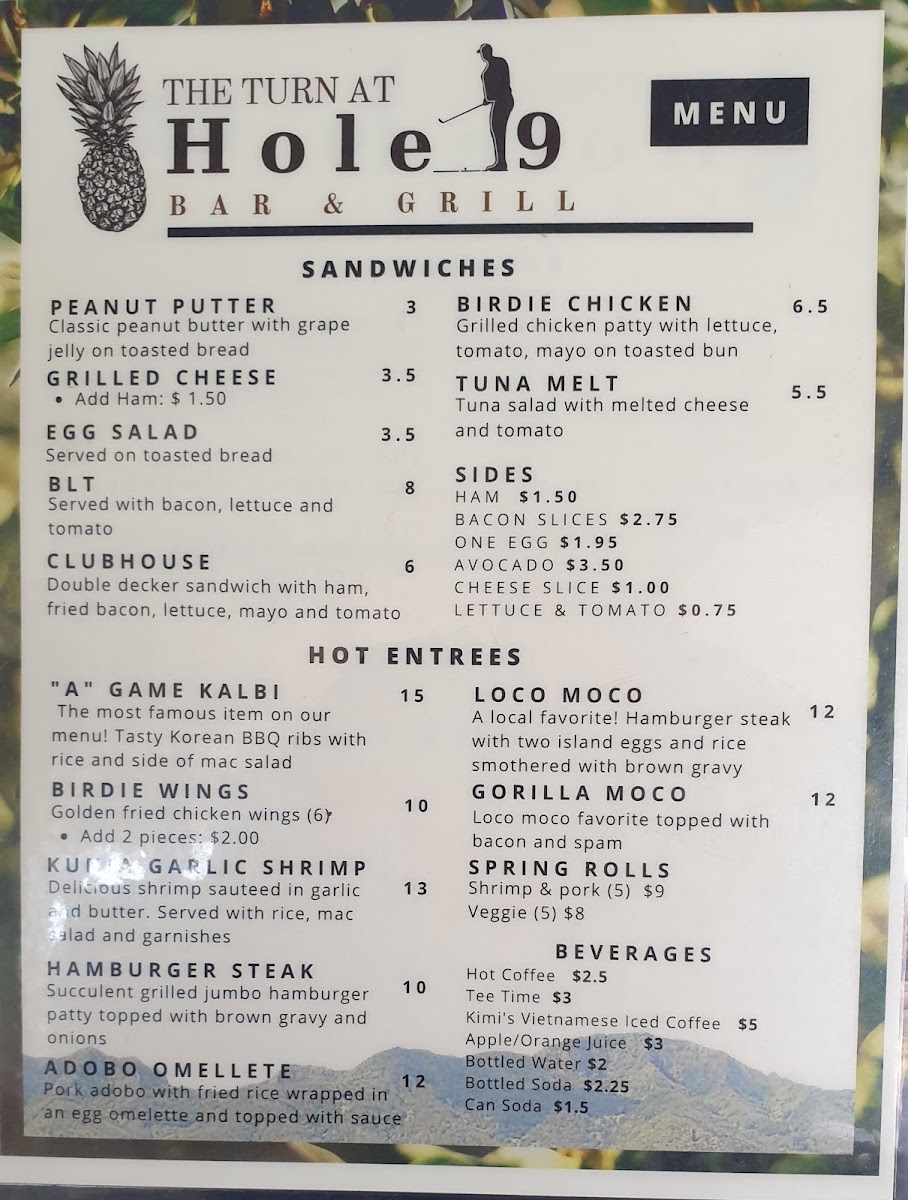 The Turn at Stella's Restaurant and Bar menu board