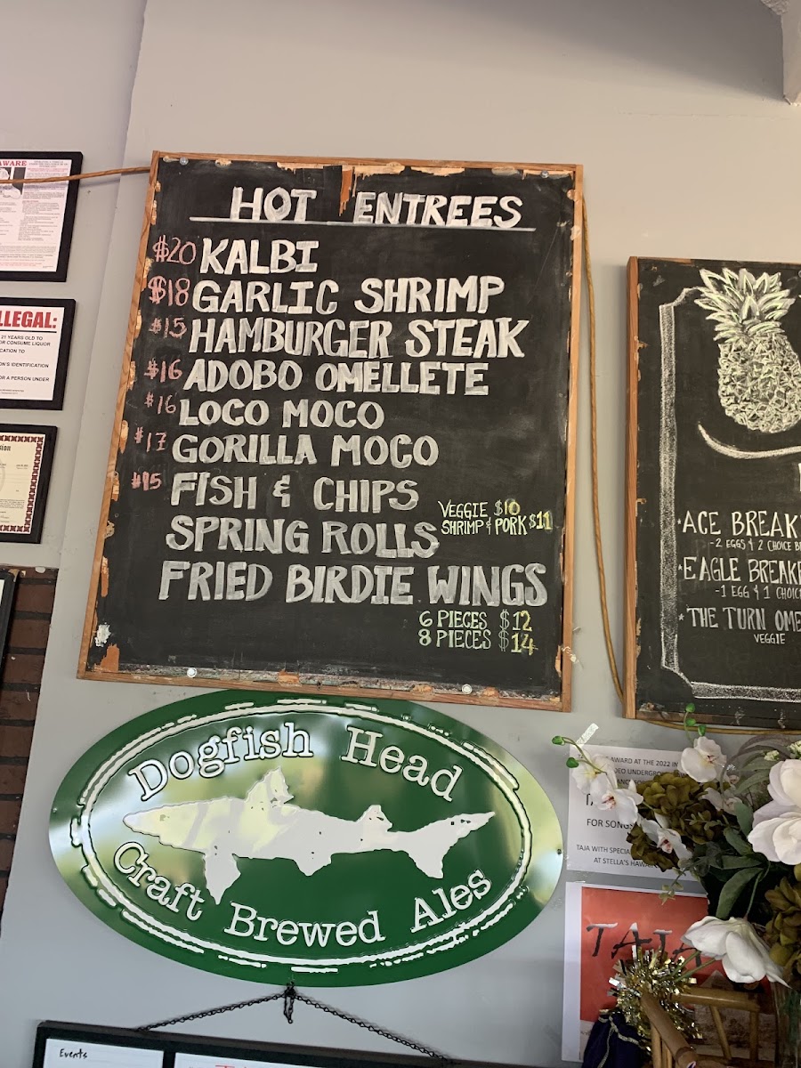 The Turn at Stella's Restaurant and Bar menu board