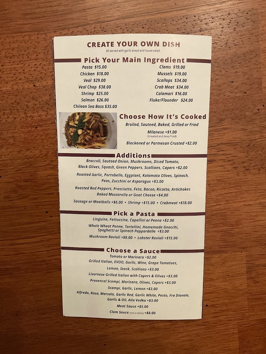 Caramella's Italian Bistro menu board