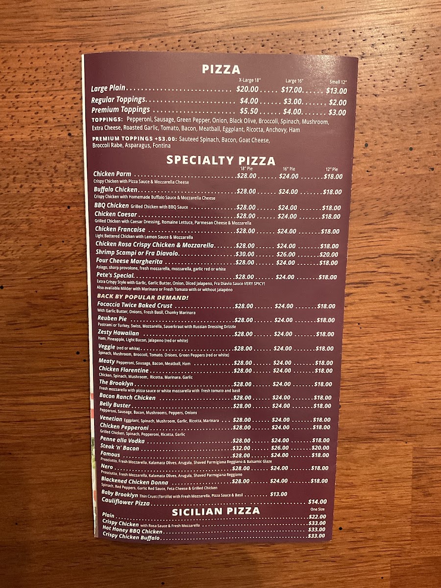 Caramella's Italian Bistro menu board