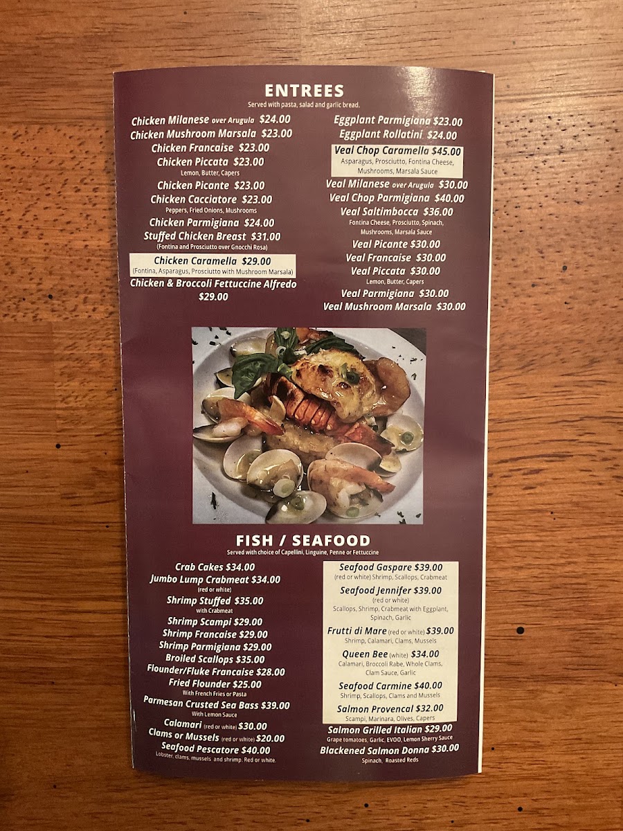Caramella's Italian Bistro menu board