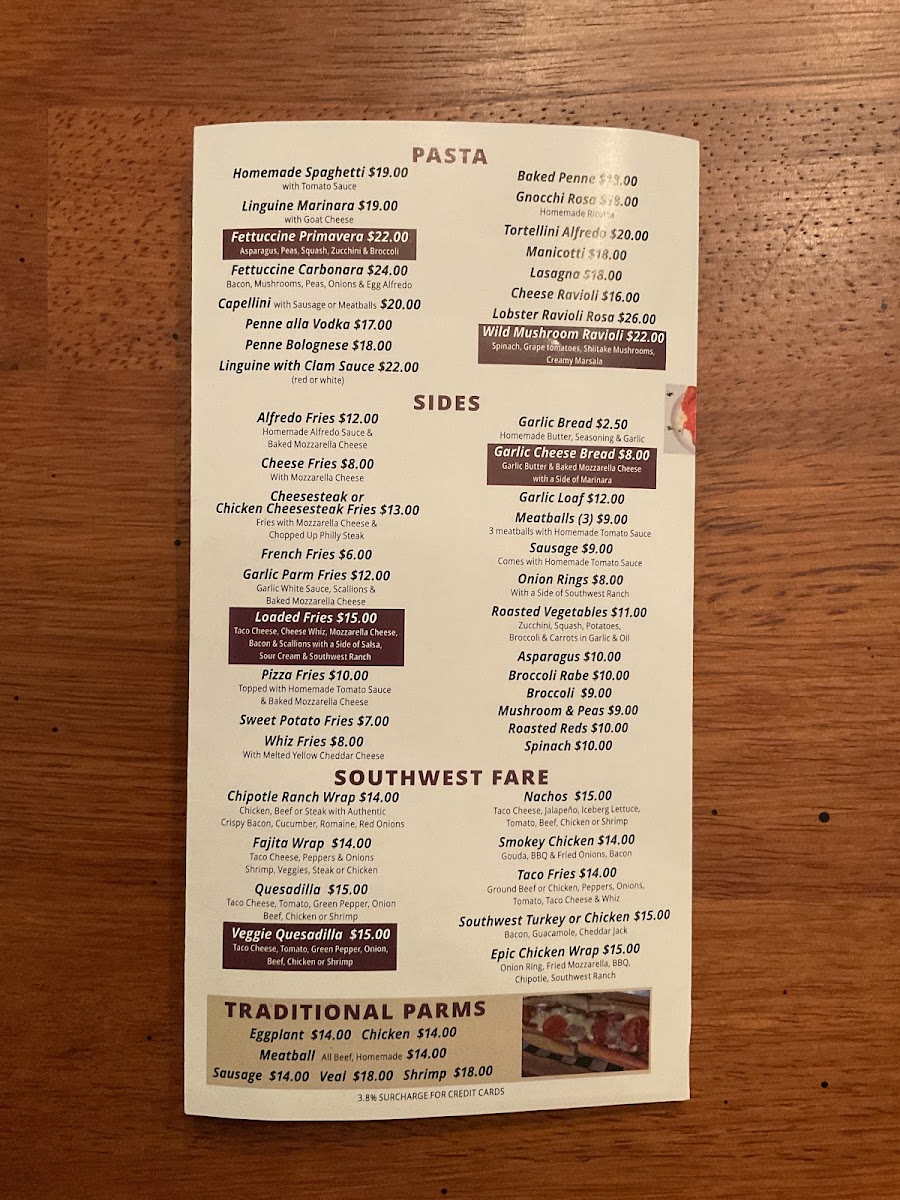 Caramella's Italian Bistro menu board