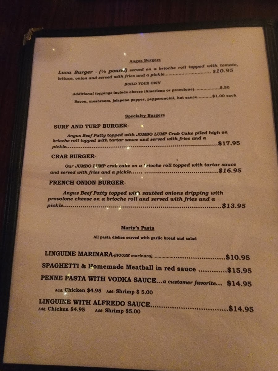 Marty's Pizzeria menu board