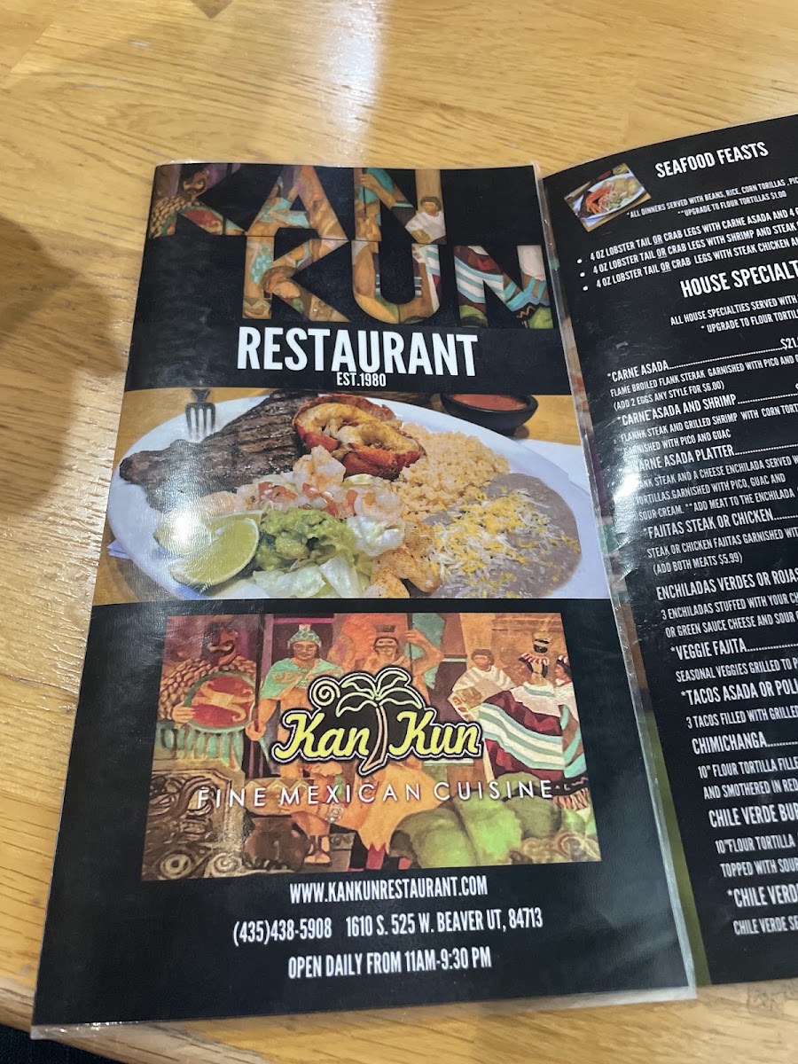 Kan Kun Mexican Restaurant menu board