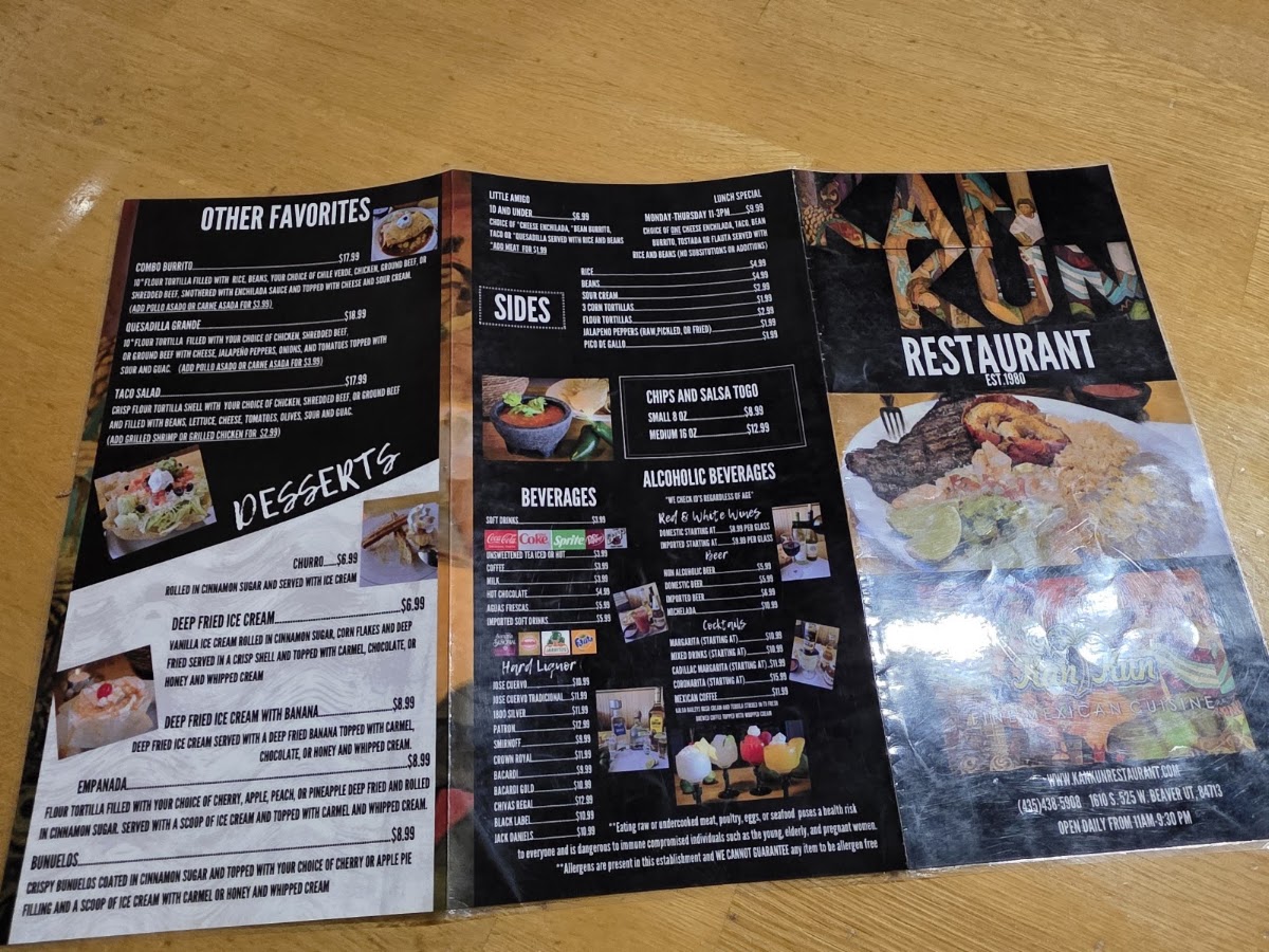 Kan Kun Mexican Restaurant menu board
