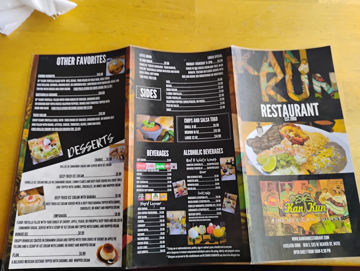 Kan Kun Mexican Restaurant menu board