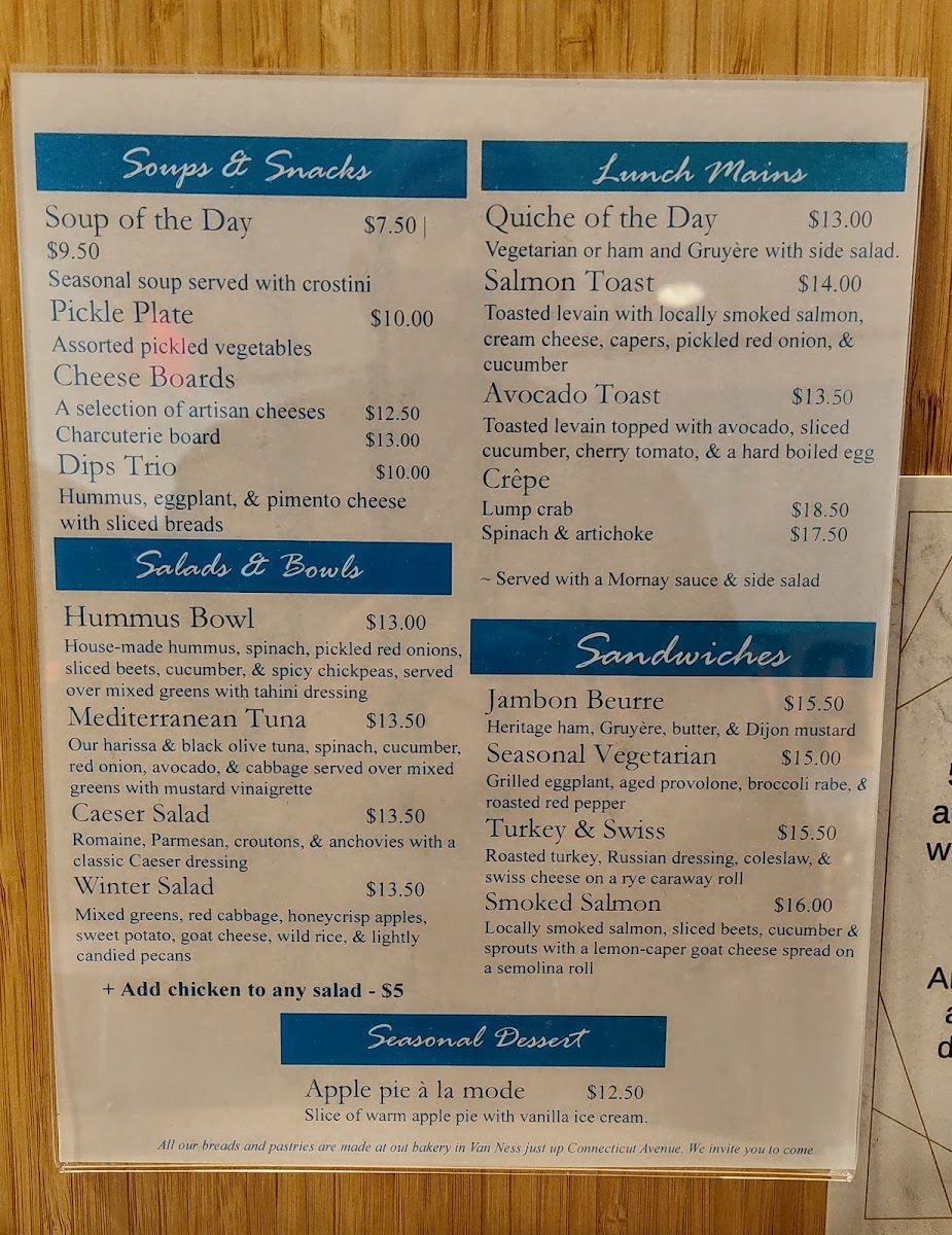 Bread Furst Vradenburg Cafe menu board