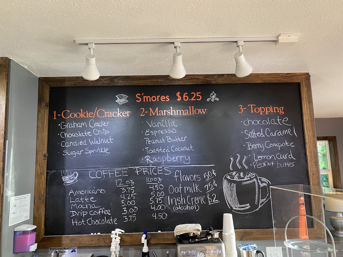 Cannon Beach S'mores Company menu board
