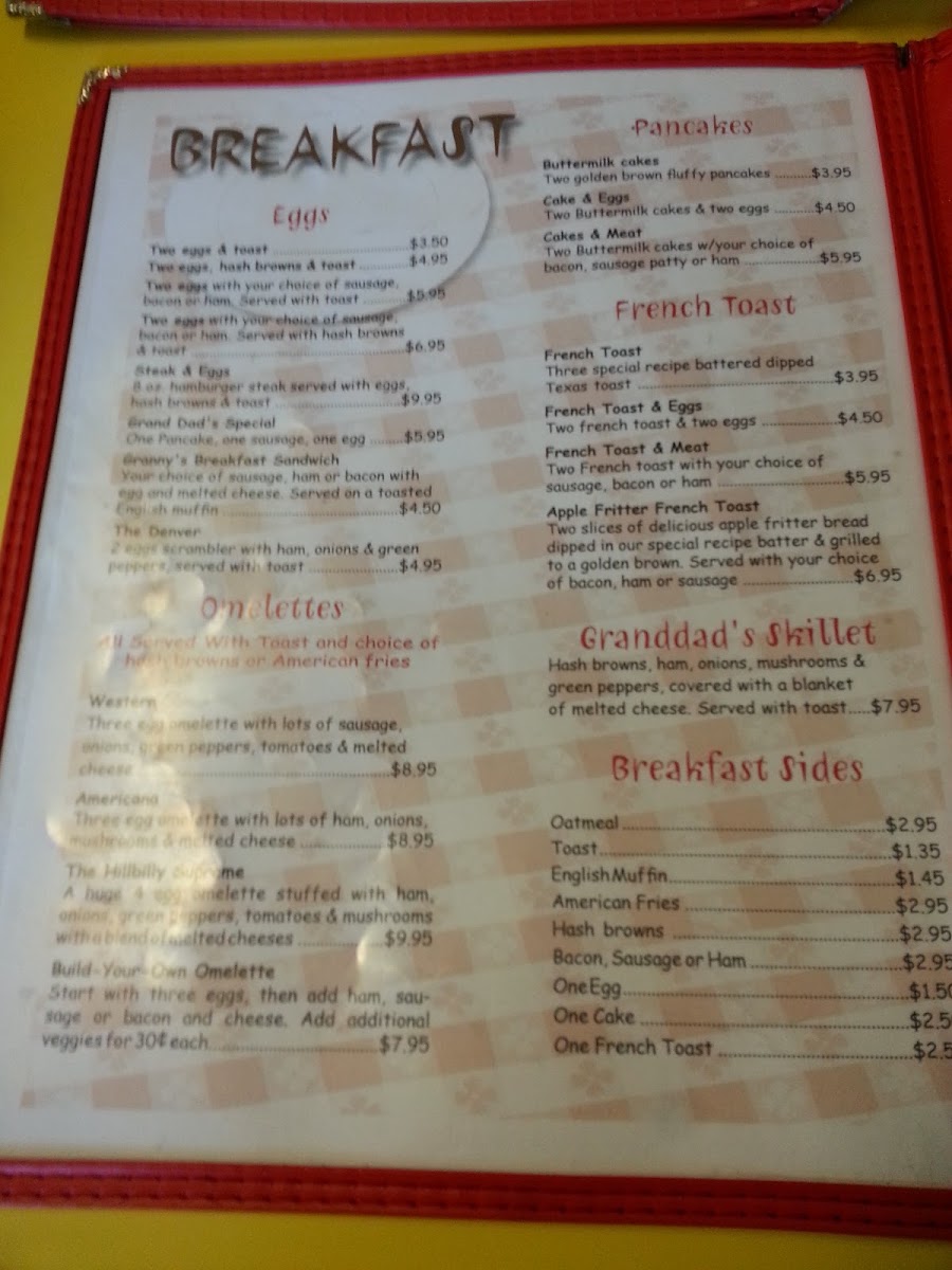 Granny's Cafe menu board