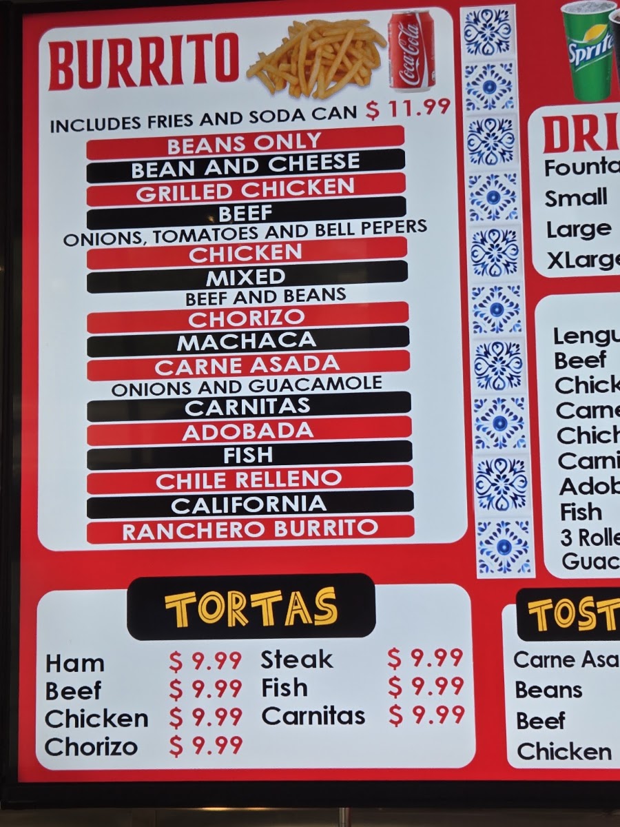 Adolfo’s Six menu board