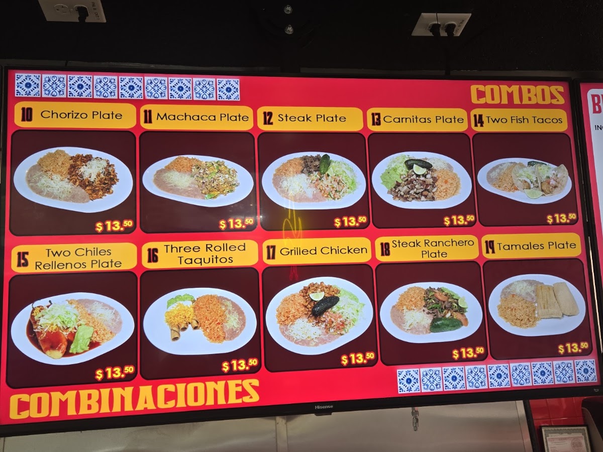 Adolfo’s Six menu board