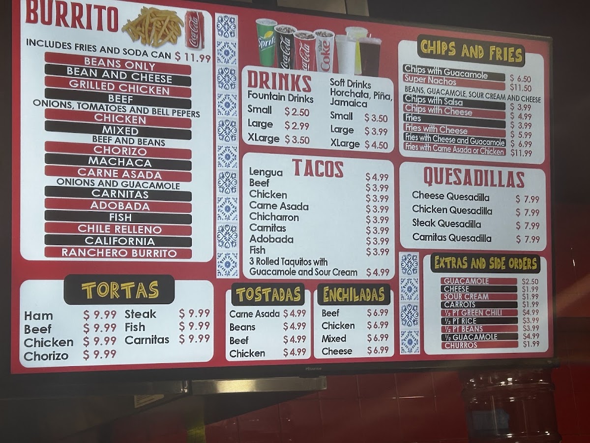 Adolfo’s Six menu board