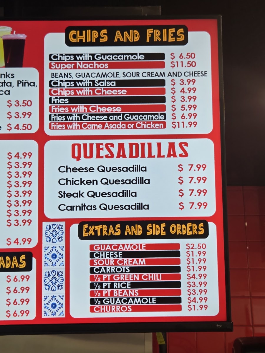Adolfo’s Six menu board