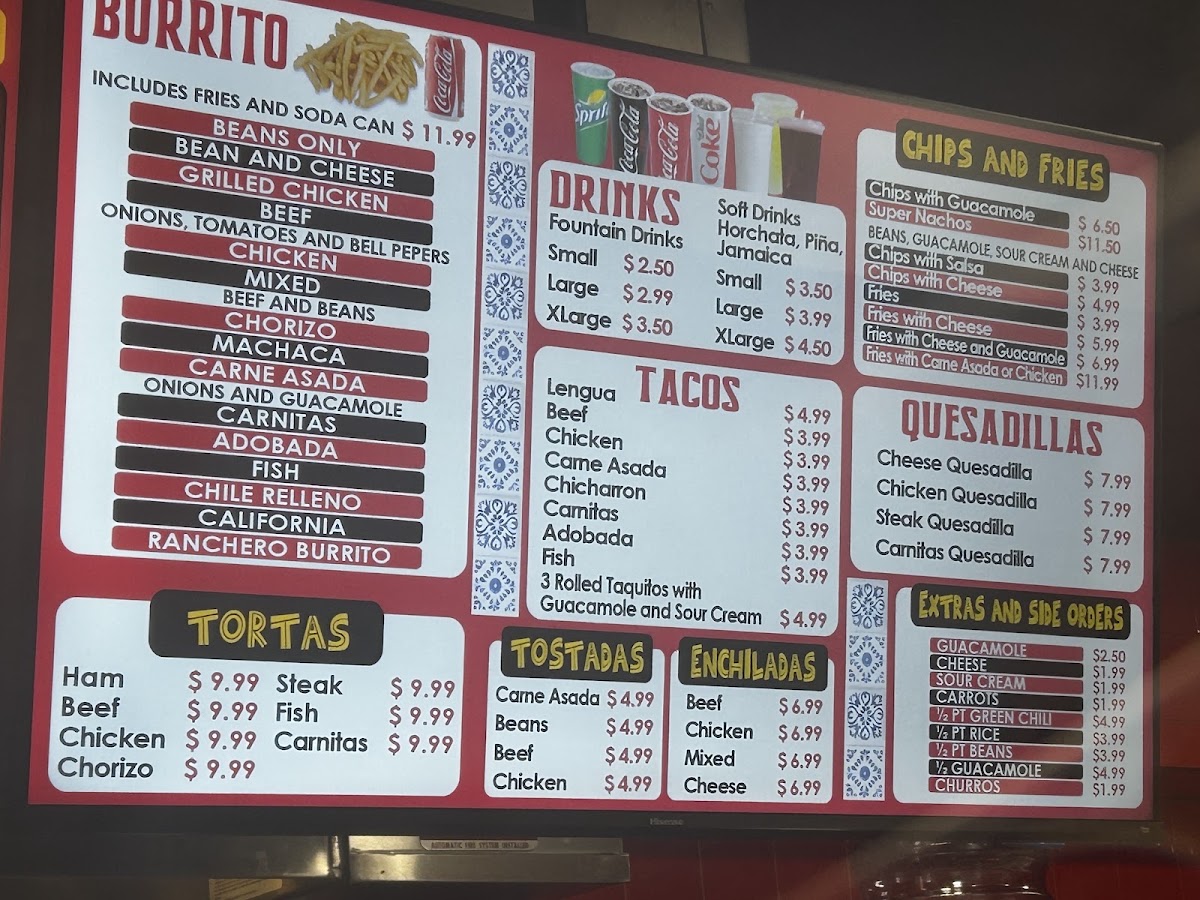 Adolfo’s Six menu board