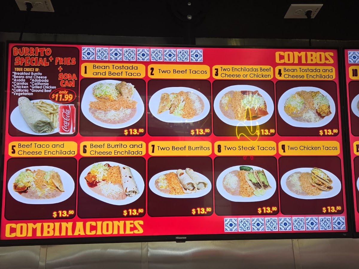 Adolfo’s Six menu board