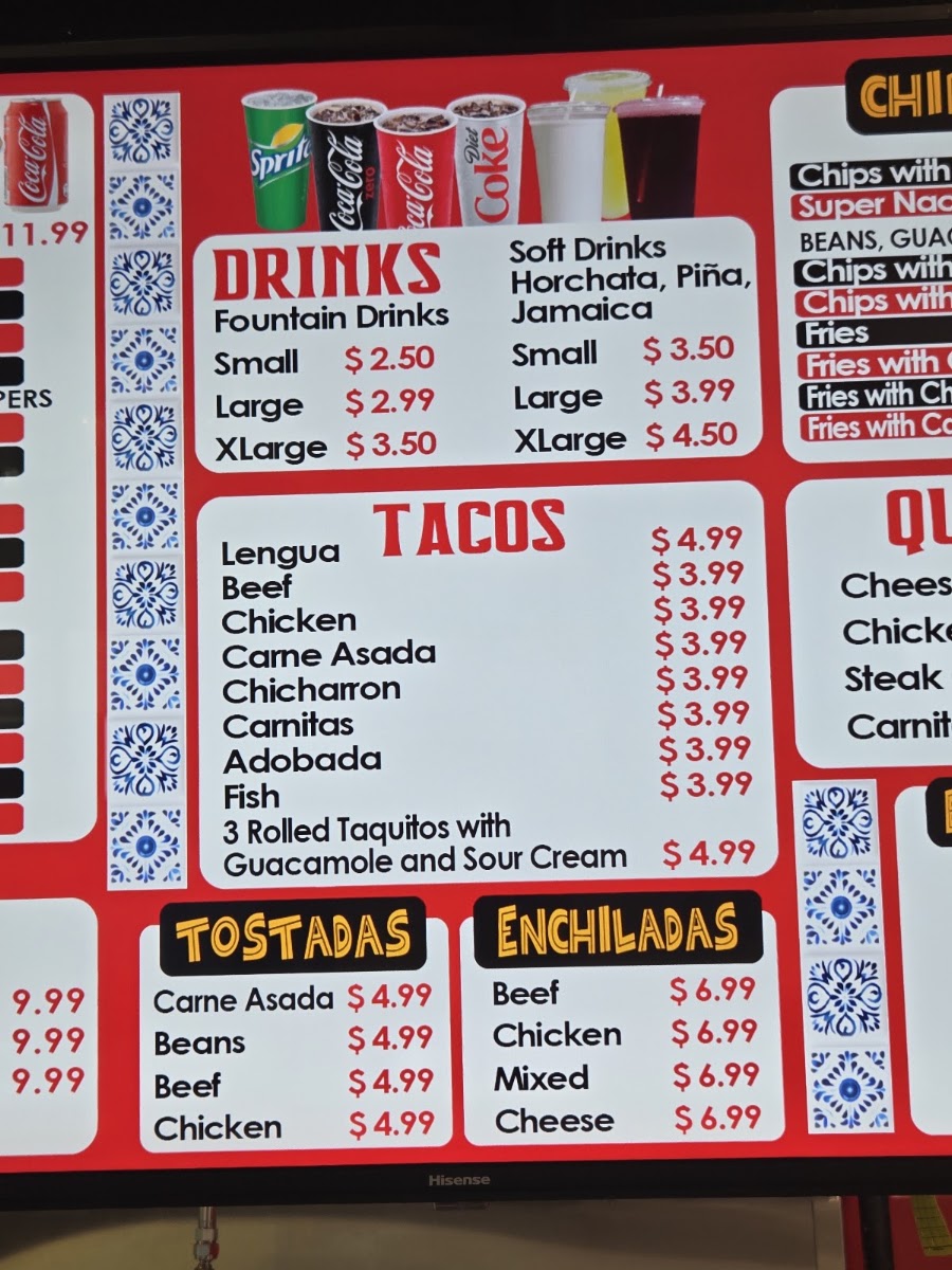 Adolfo’s Six menu board