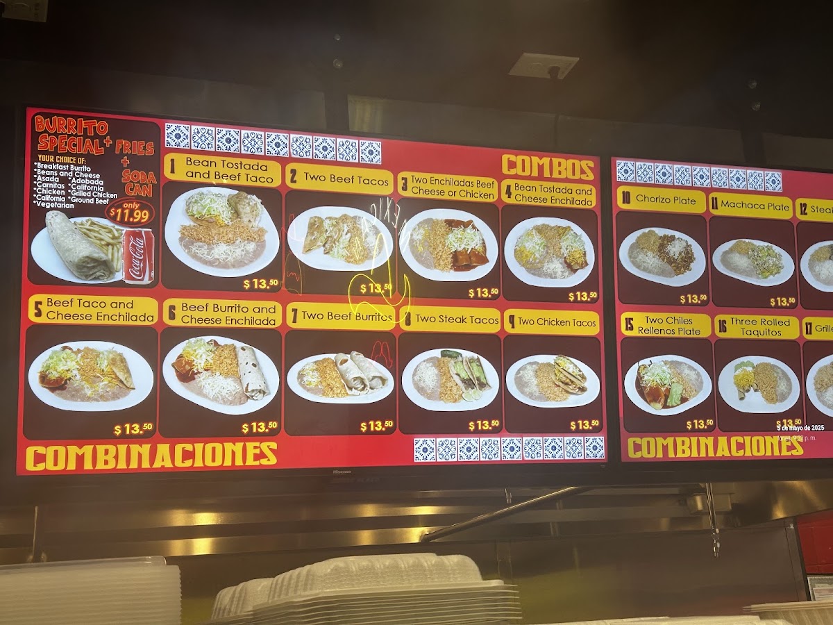 Adolfo’s Six menu board