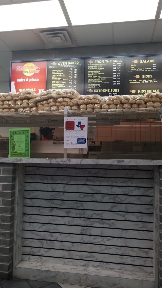 Zero's Subs menu board