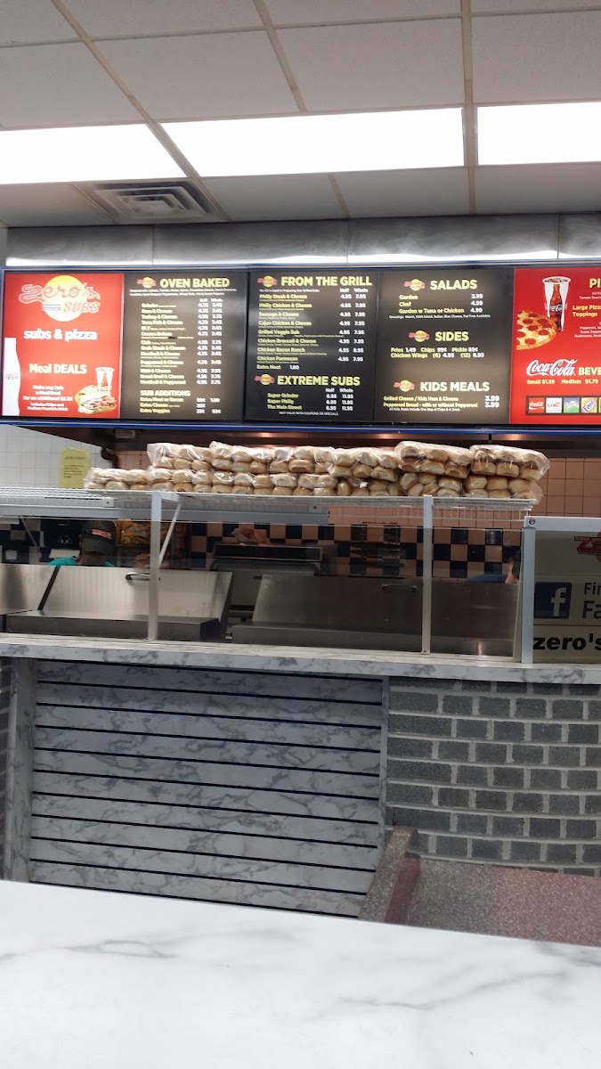 Zero's Subs menu board