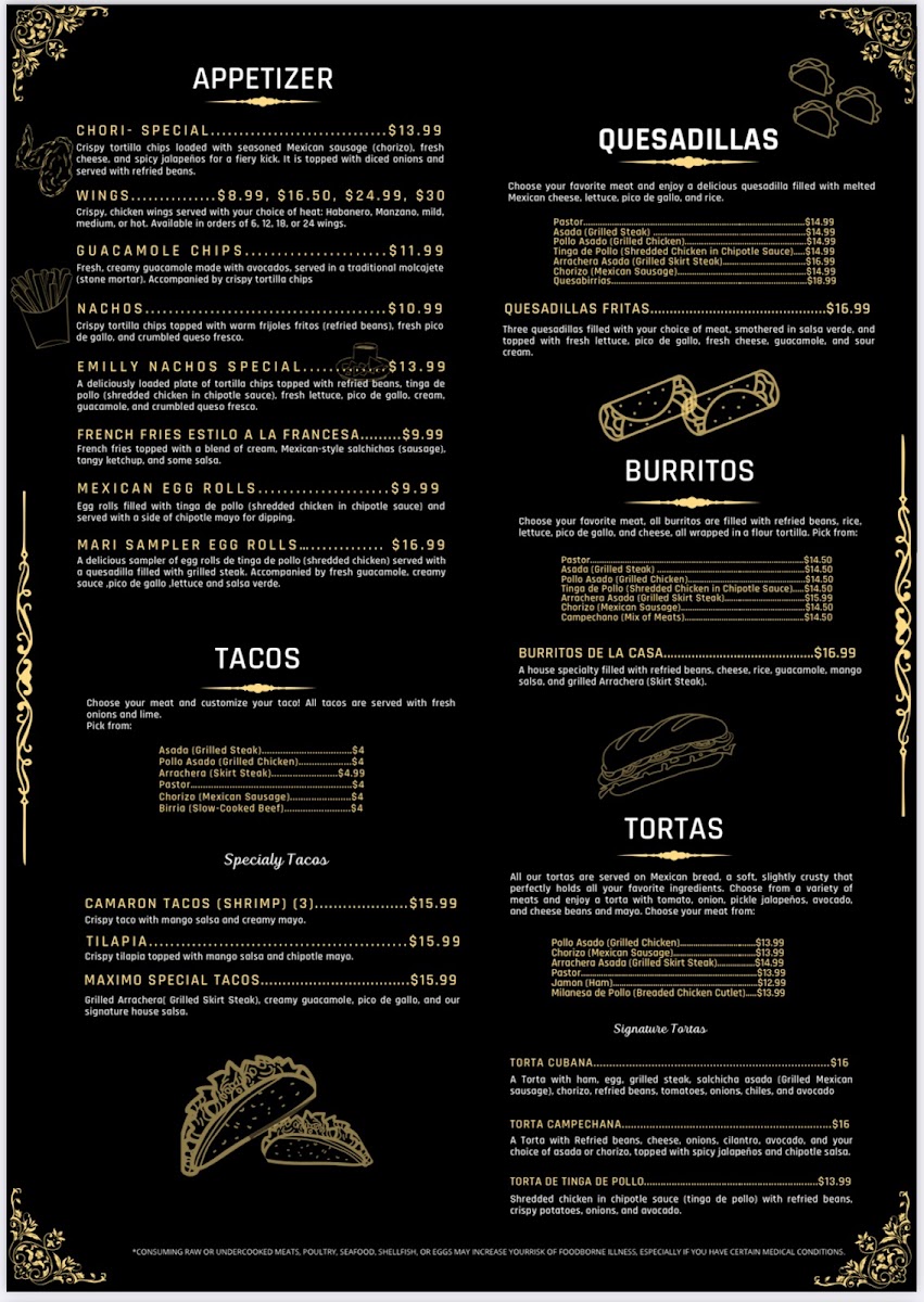 La Herradura Mexican Grill menu board