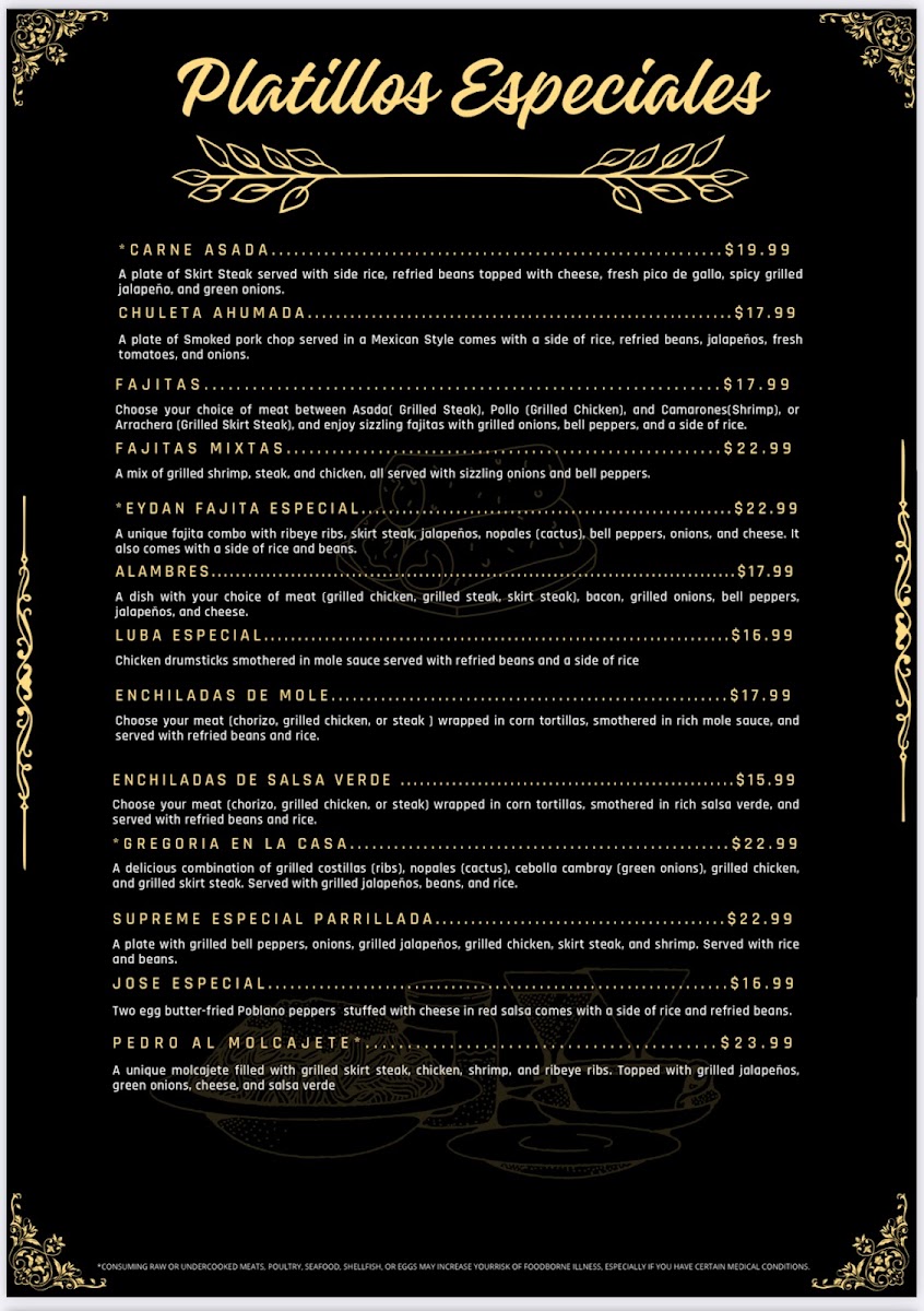 La Herradura Mexican Grill menu board