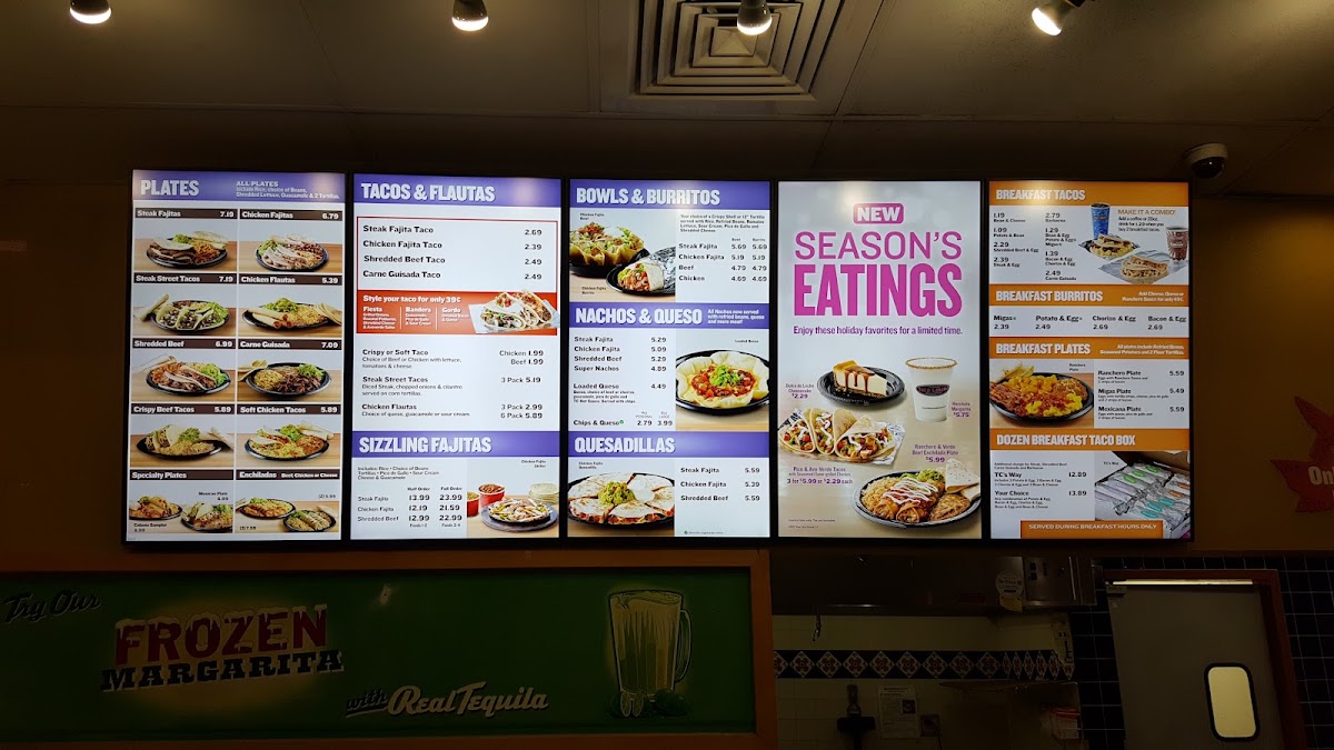 Taco Cabana menu board