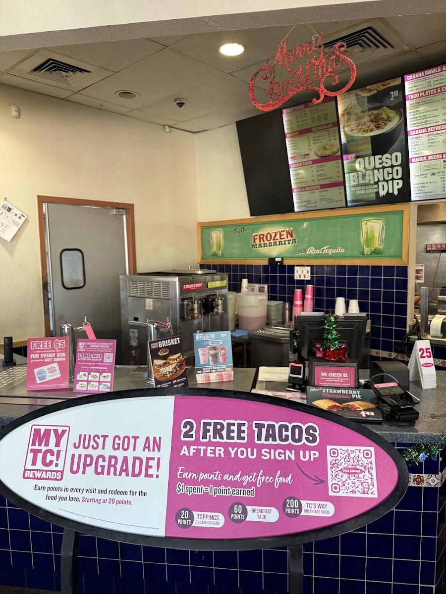 Taco Cabana menu board