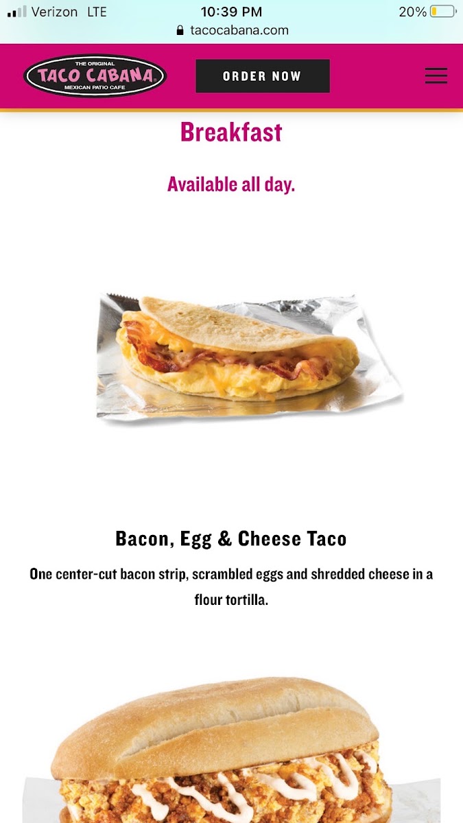 Taco Cabana menu board