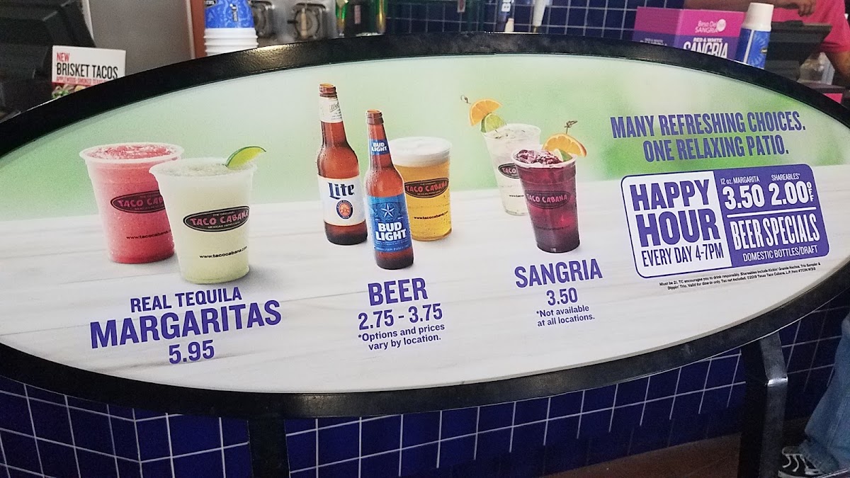 Taco Cabana menu board