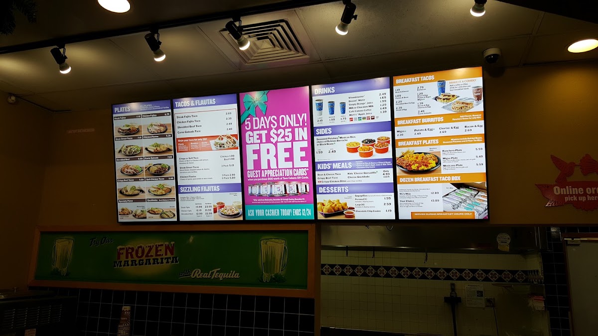 Taco Cabana menu board