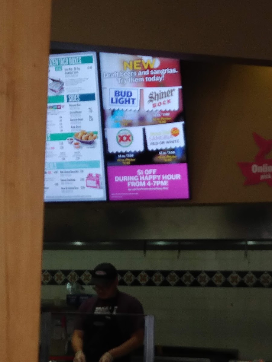 Taco Cabana menu board