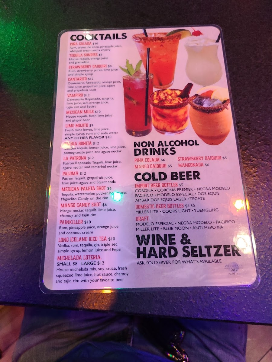 La Loteria Mexican Restaurant bar & grill menu board