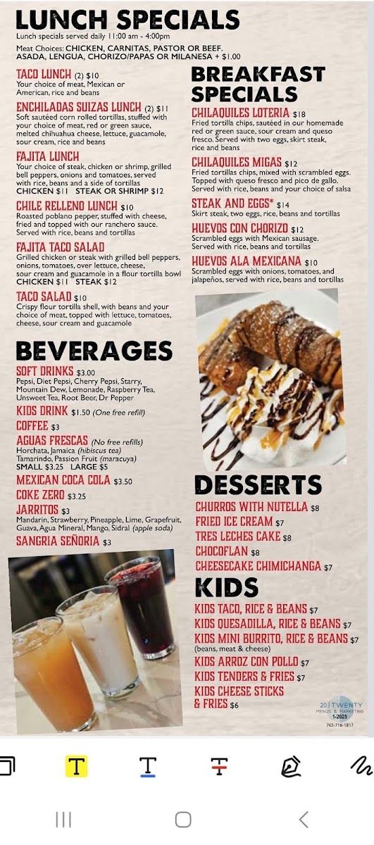 La Loteria Mexican Restaurant bar & grill menu board