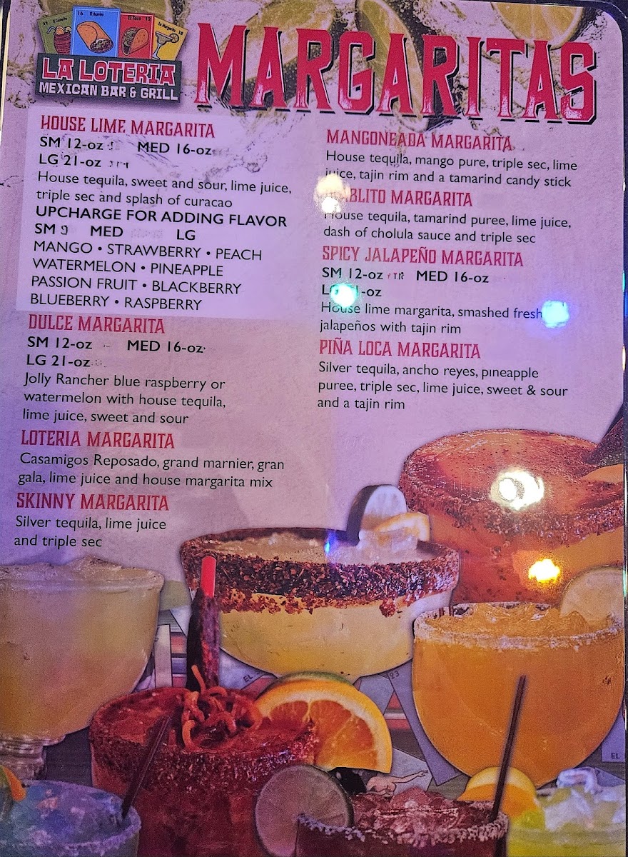 La Loteria Mexican Restaurant bar & grill menu board