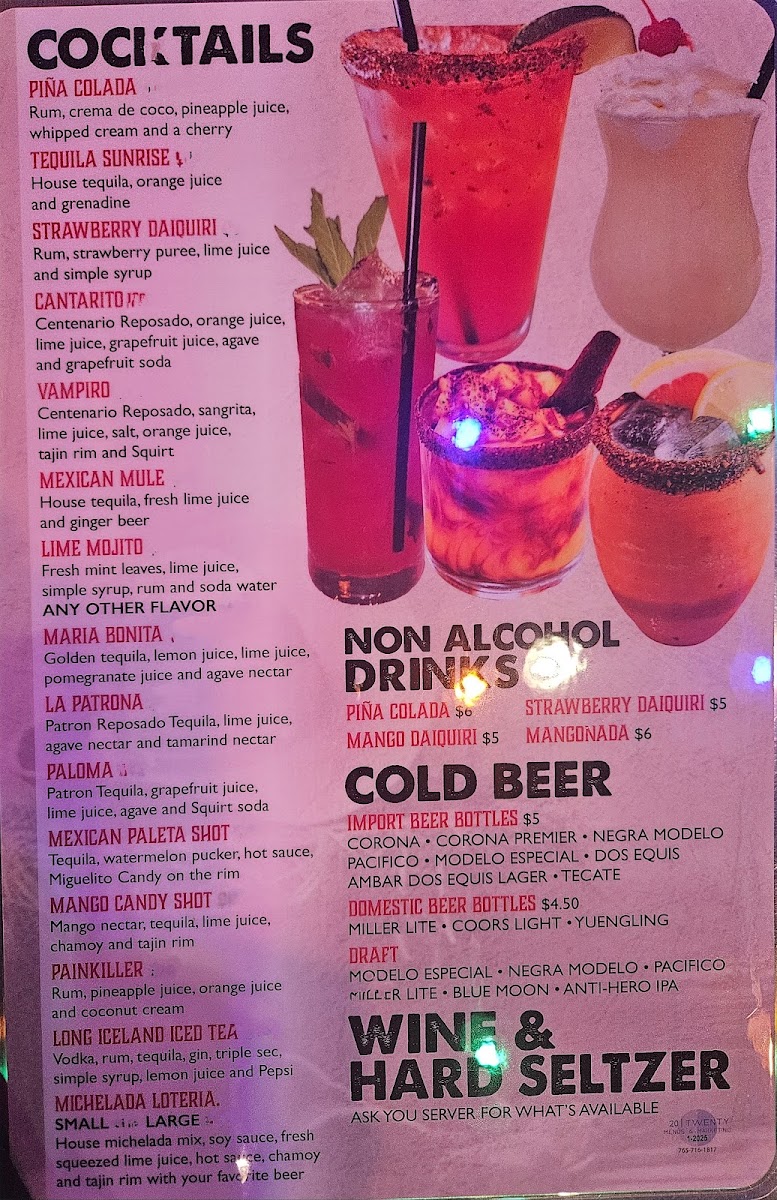 La Loteria Mexican Restaurant bar & grill menu board