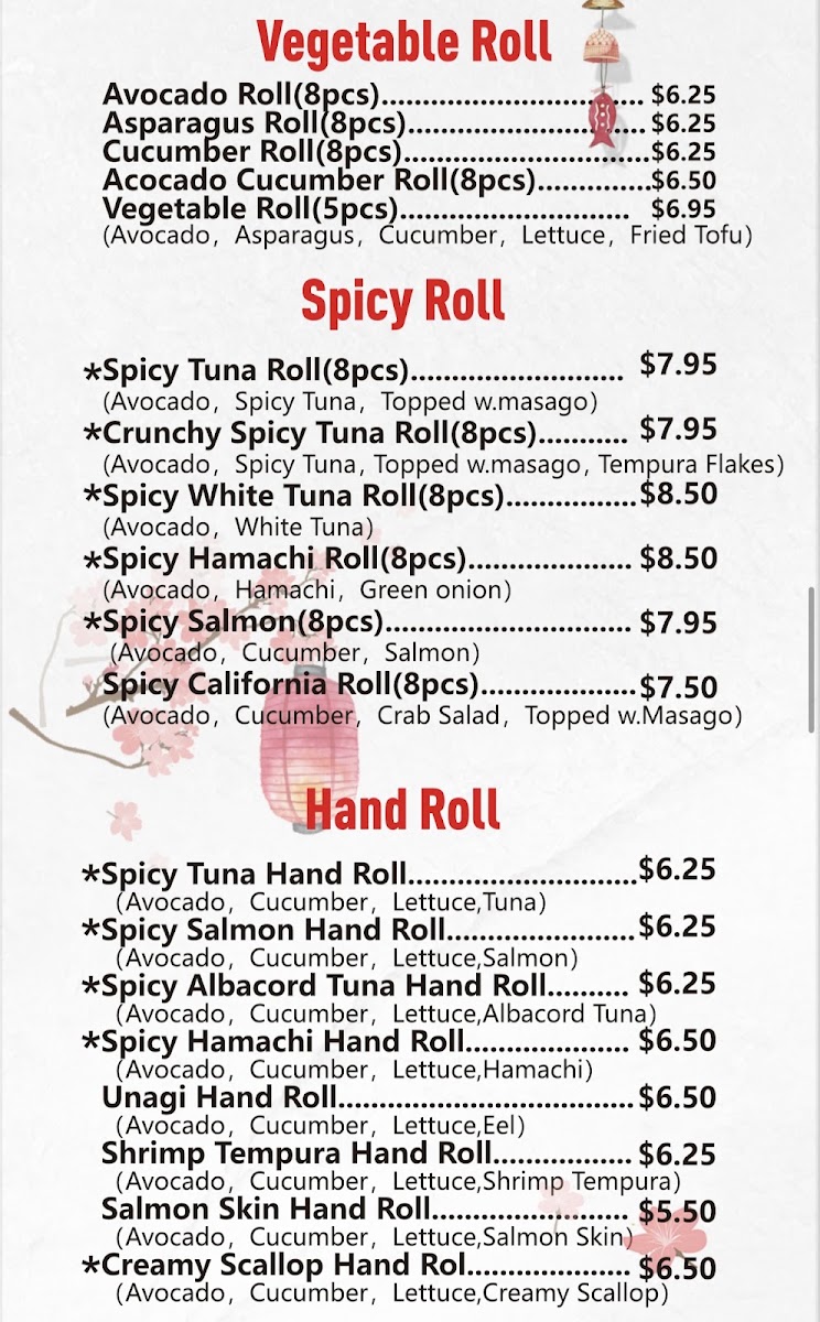 Ye Sushi menu board