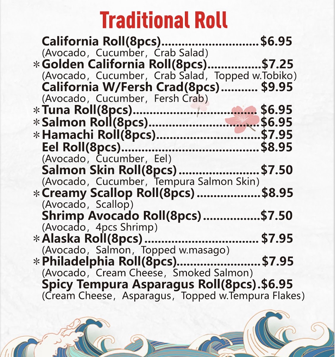 Ye Sushi menu board