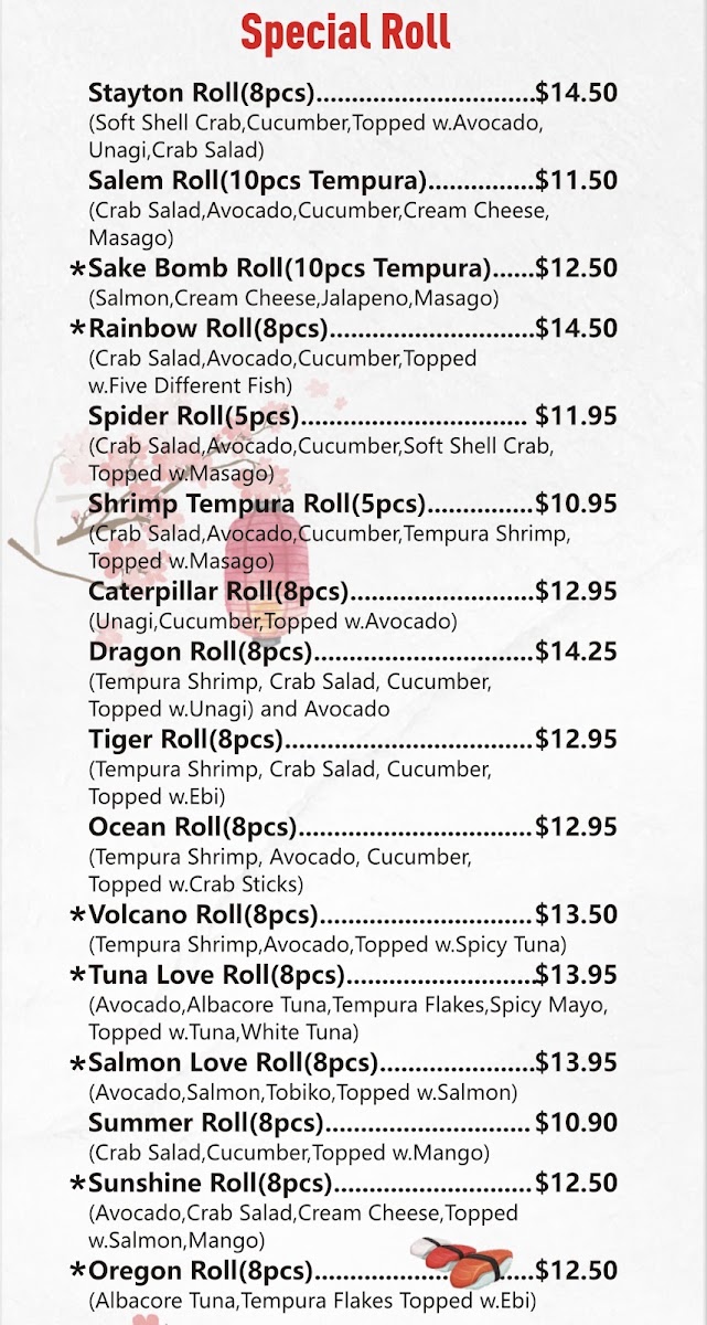 Ye Sushi menu board