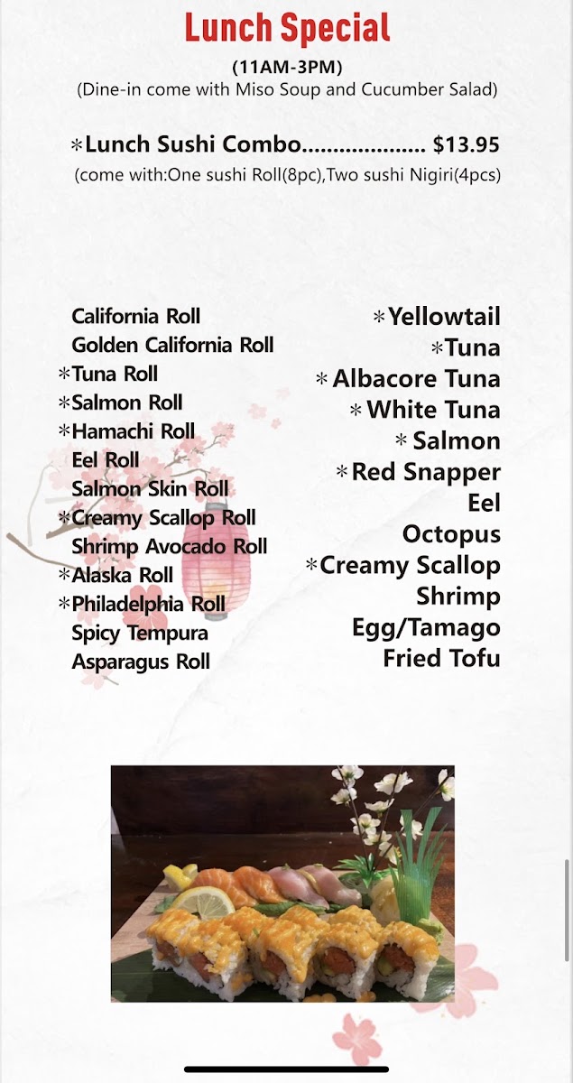 Ye Sushi menu board