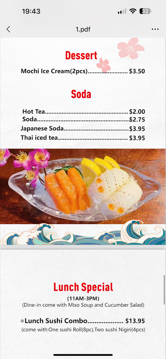 Ye Sushi menu board