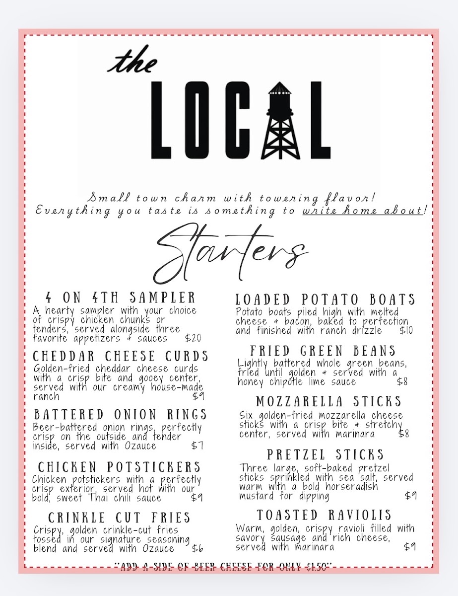 The Local on 4th menu board
