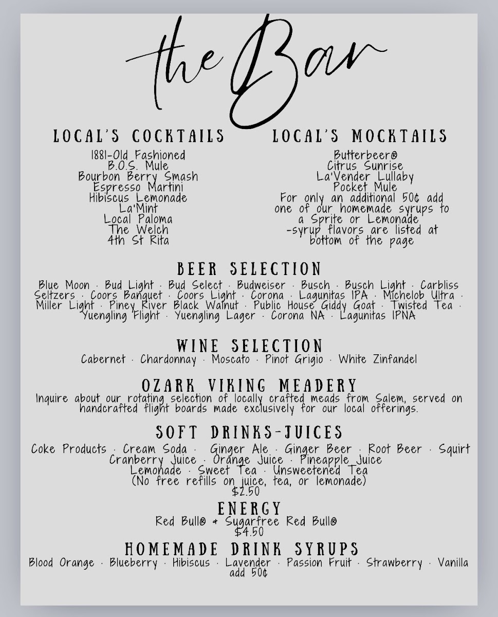 The Local on 4th menu board