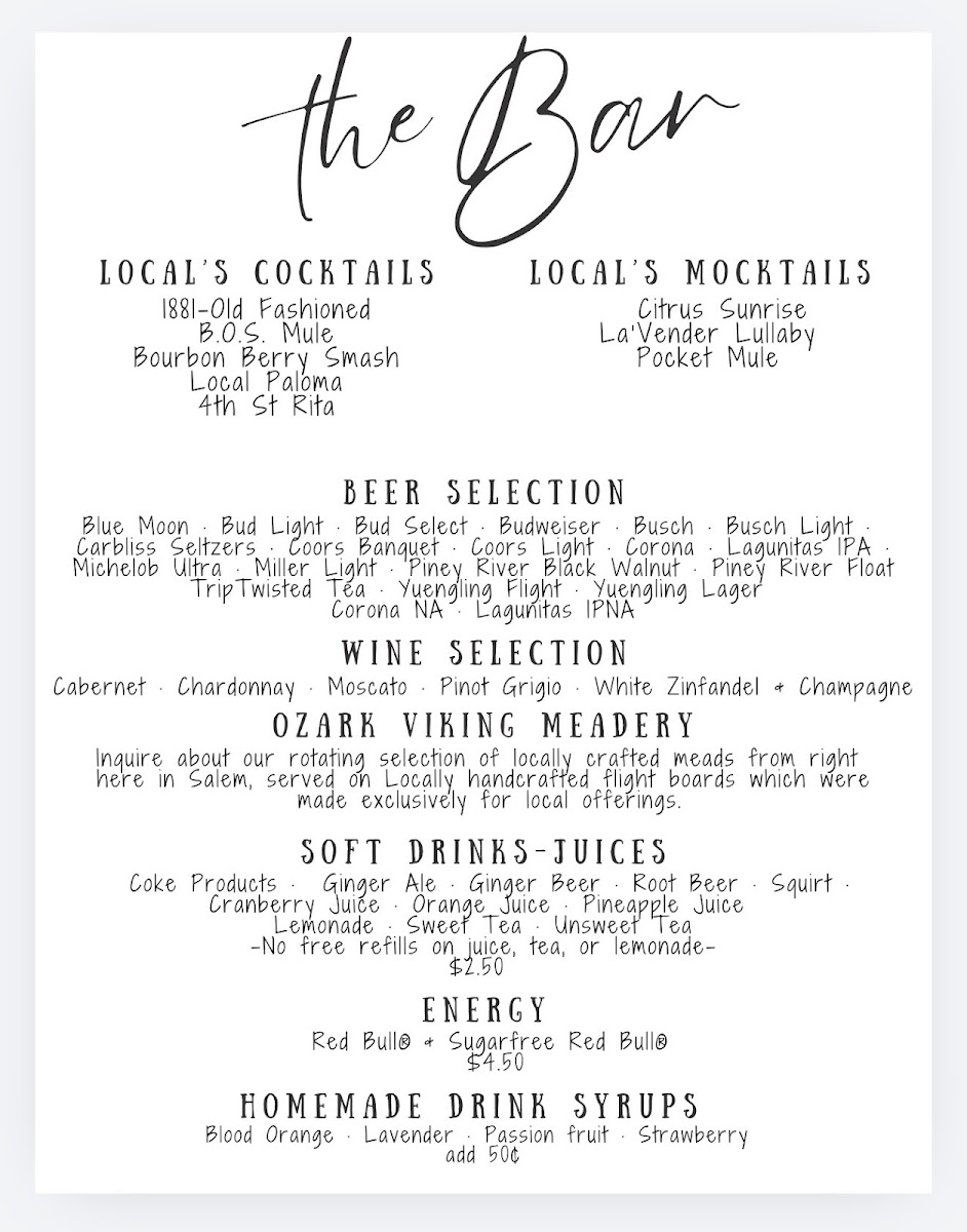 The Local on 4th menu board