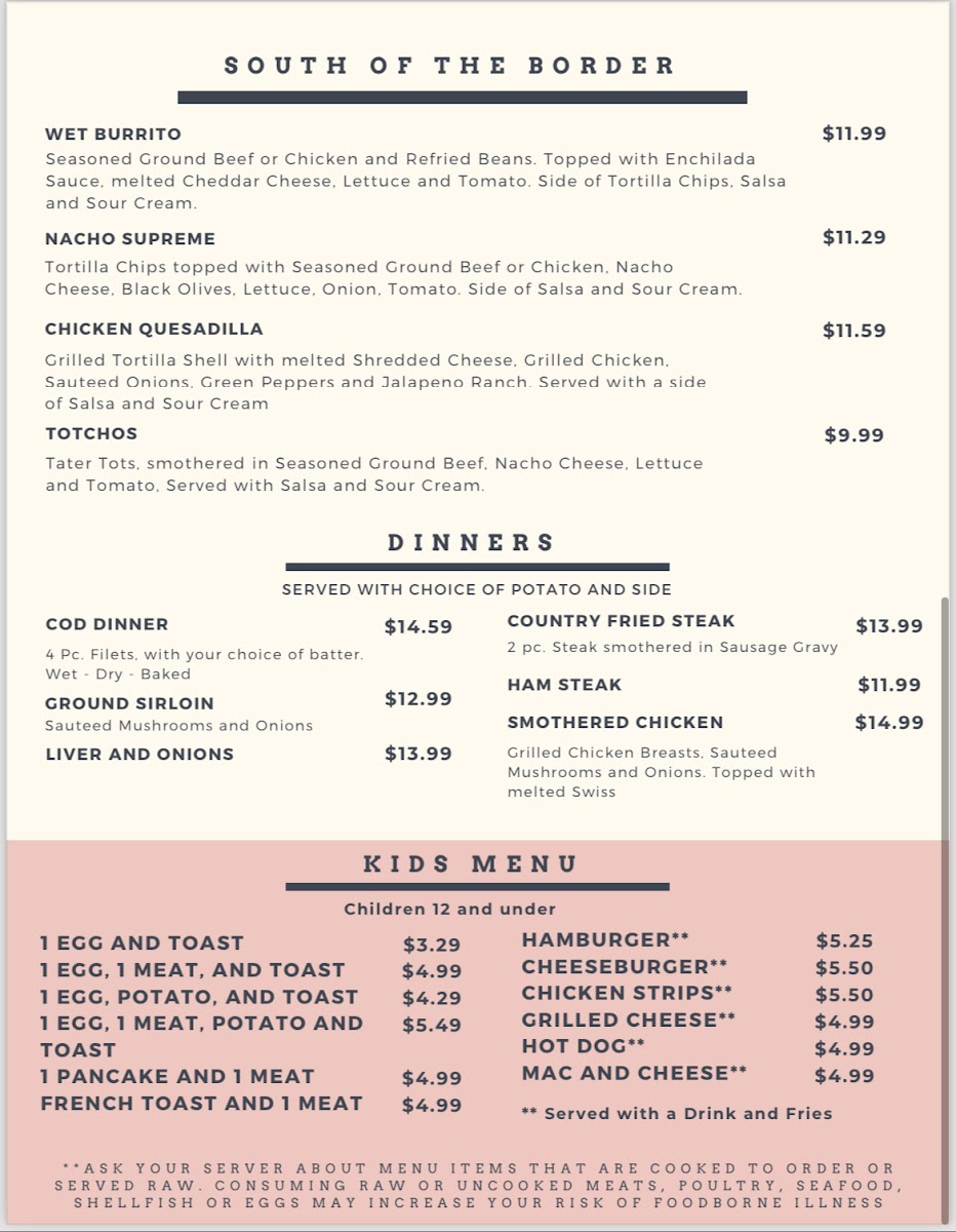 JoLee's Diner menu board