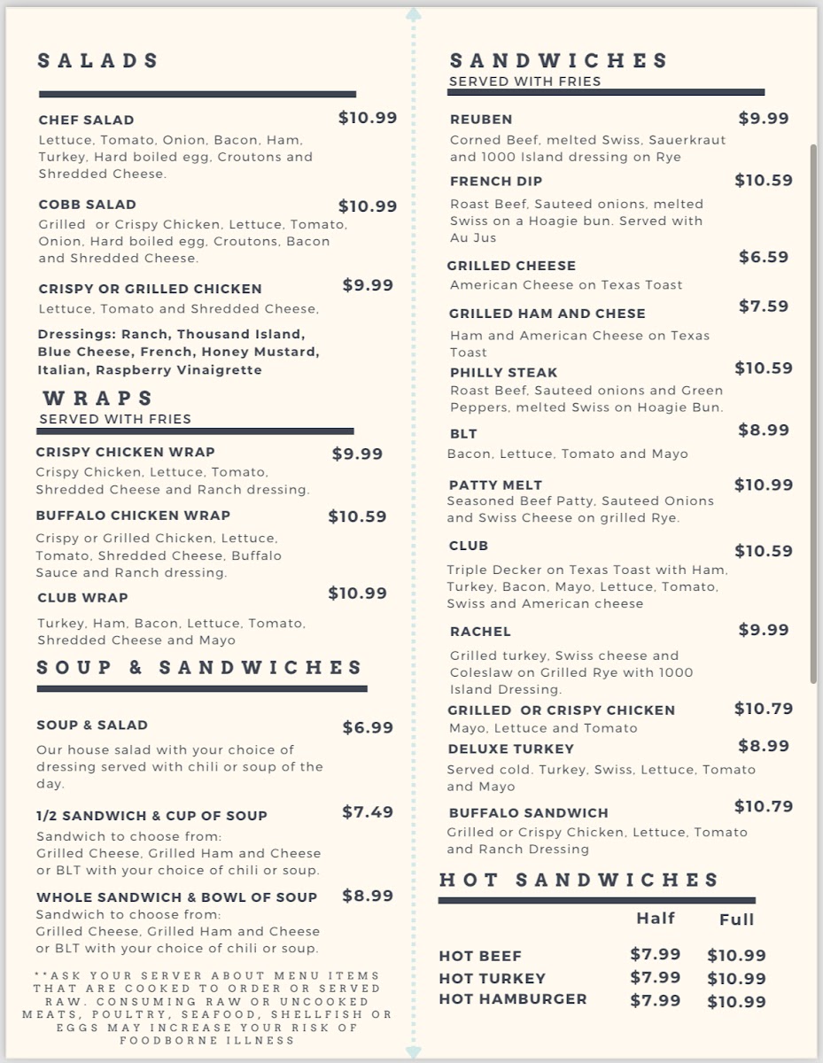 JoLee's Diner menu board