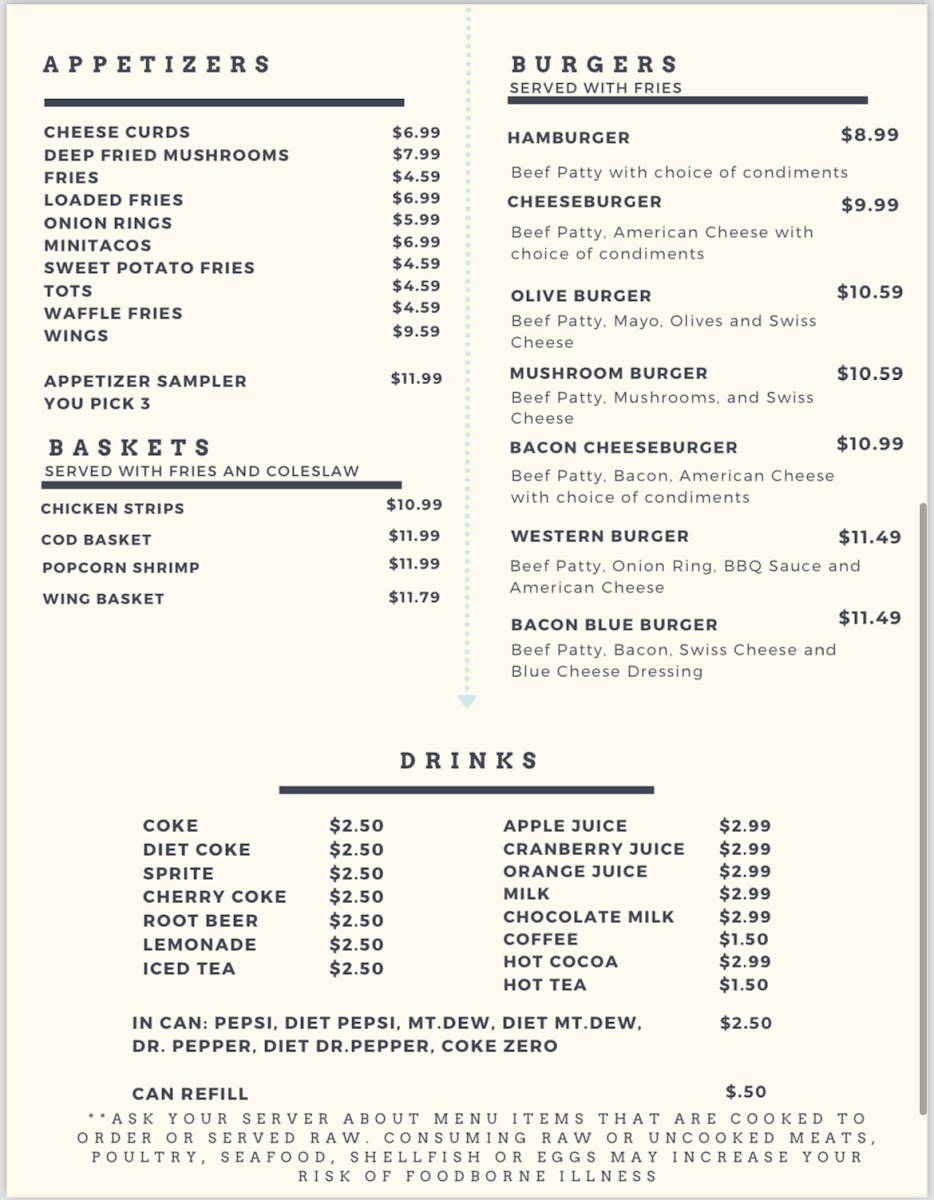 JoLee's Diner menu board