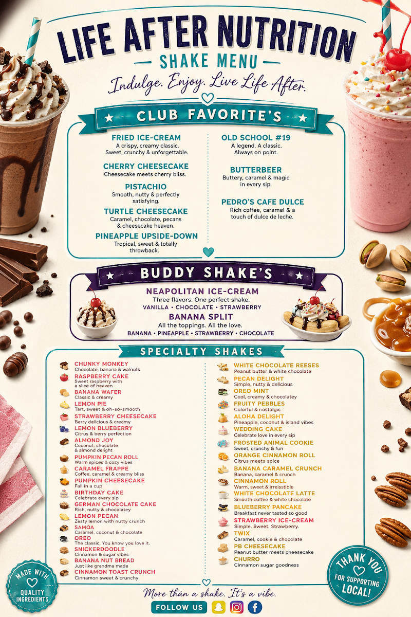 Life After Nutrition menu board
